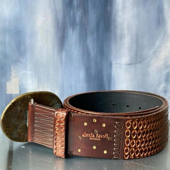 NWOT ALEXIS FASOLI Barcelona Brown Leather Belt 32"- 37" - Picture 5 of 10